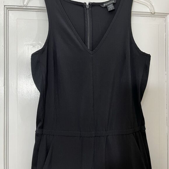 Athleta Brooklyn V Neck Textured Jumpsuit, Black, Sleeveless Stretch Ankle Sz 2 - Picture 3 of 7